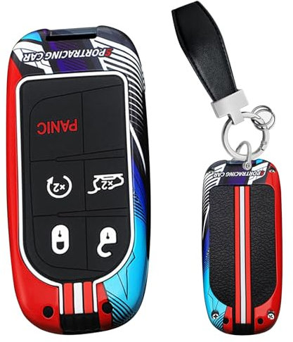 Ysbxitu Boîtier de clé avec porte-clés - Convient pour Jeep Cherokee Grand - Chrysler - Dodge - Pour Fiat - Boîte à clés phosphorescente - Accessoire de protection - Cadeau d'anniversaire - 5 boutons