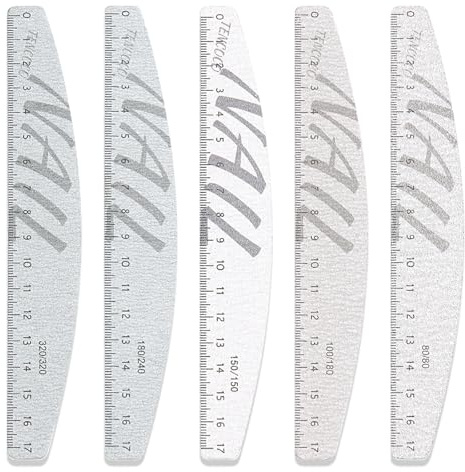 SUTOKAKA 5 limas y pulidores de uñas de grano 80/100/150/180/240/320 con escala de medición, tablas de esmeril de doble cara, lavables y reutilizables, herramientas de manicura profesional