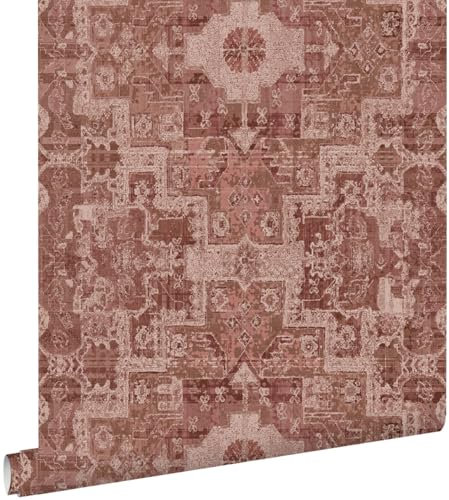 papier peint tapis patchwork kilim oriental rose terracotta foncé 50 x 900 cm - ESTAhome