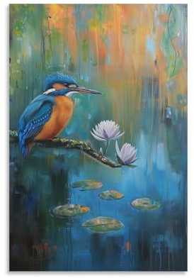 BNCEDJK Eisvogel Gemälde auf Leinwand, Wandkunst, Dekordruck, Bild Gemälde für Wohnzimmer, Schlafzimmer, Dekoration, 30 x 45 cm