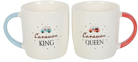 Something Different Wholesale Set di tazze per coppie Caravan King e Caravan Queen, tazze abbinate per lui e per lei, ideali per viaggi su strada, capienza 500 ml, adatte al microonde e lavabili in