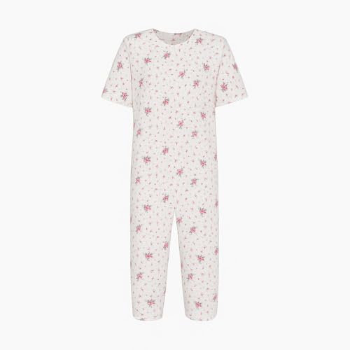 Emy Pigiama Intero Donna Uomo - Pigiama Sanitario per Anziani con Cerniera Posteriore Estivo Manica Corta Anziano in Cotone 100% Italy Fresco (IT, Testo, XL, Regular, Regular, Fiorellino Rosa)