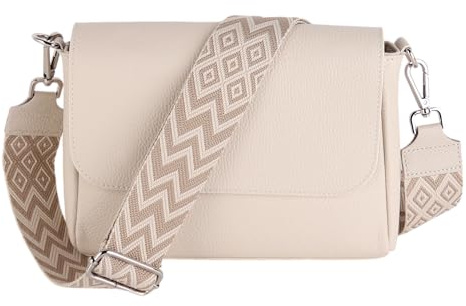 Umhängetasche Damen, Crossbody Bag, Echtleder Made in Italy (1 Tasche 2 Gurte oder Basic Version 1 Tasche 1 Gurt), 27x20x7cm (BXHXT) Mittelgroß (Upgrade Version (mit 2 Gurte): Beige Boho Taupe)