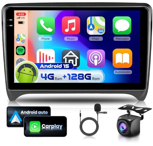 4G 128G VECHTEL 9 Bluetooth-Autoradio für Audi TT 2006-2014 Carplay Android Auto,Android 15,EQ,WiFi GPS,Mirror Link,RDS/FM Radio 2 Din mit AHD Rückfahrkamera