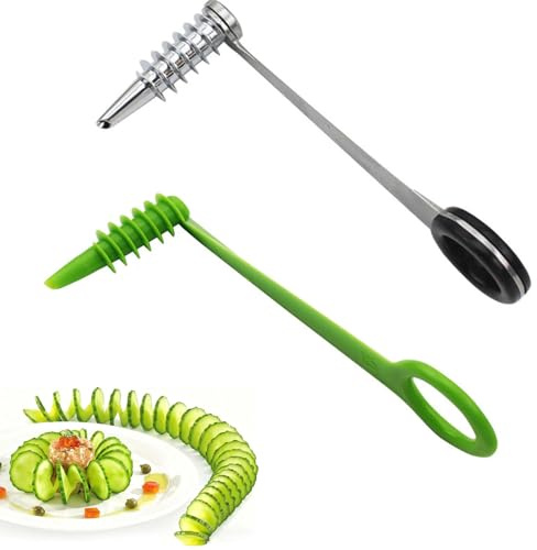 2 Pezzo Affettatrice a Spirale, Taglia Patate a Spirale, Utensile Manuale Tagliare Verdure a Spiral Portatile, Pratici Accessori Cucina, Spiralizzatore per Patate, Cetrioli, Carote, Frutta
