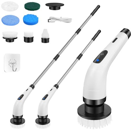Electric Spin Scrubber,Cordless Cleaning Brush with 1500mAh Battery, 2 Speeds & 350RPM Electric Spin Scrubber, 7 Replaceable Cleaning Heads with Detachable Handle for Tub Shower Tile Floor, cars