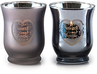 Teelichthalter, Windlicht 2er Set aus Glas silber braun 11x9cm Pajoma WA