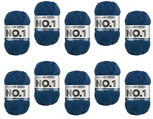 myboshi No.1 Wolle zum Häkeln und Stricken, Schnellstrickgarn, langlebige Mützenwolle, Strickwolle, Häkelwolle, mulesing-frei, 50g, Ll 55m Blau (Marine) 10 Knäuel