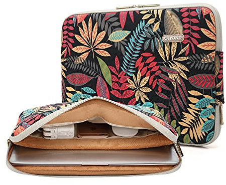 KAYOND Forest Series Pattern Water-resistant 12.5 inch 13 inch Canvas laptop sleeve with pocket for 13.3 inch laptop case macbook air 13 case macbook pro 13 sleeve ipad 12.9 (13-13.3 inch, Black)