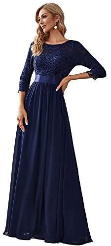 Ever-Pretty Robes de Soirée Femme Empire Manches 3/4 en Dentelle Élégant 38 Bleu Marine