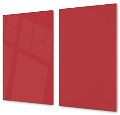 Planche à découper en verre trempé – Couvre-cuisinière et protège-plain de travail en verre résistant – UNE PIÈCE (60x52 cm) ou DEUX PIÈCES (30x52 cm chacune); D18 Série de couleurs: G Rouge Foncé