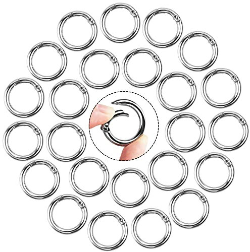 30 Pieces Round Spring Snap Clip Hooks, Zinc Alloy Locking Carabiner O Spring Loaded Gate Clips Keyring Buckle for Bags, Purses, Keychain (Silver)