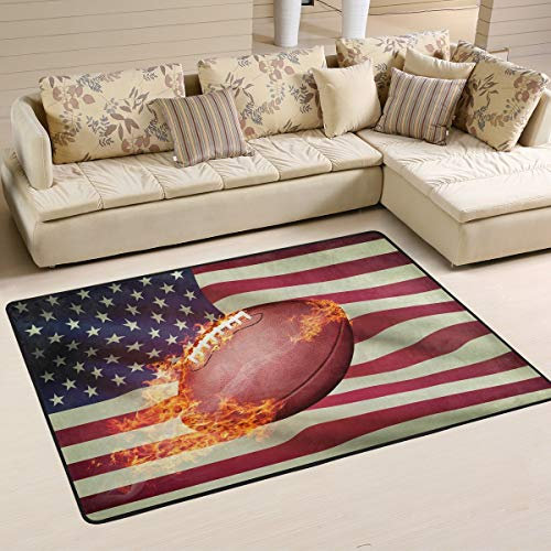 Mnsruu Flächenteppich 91 x 61 cm, American Football Flagge Gedruckt Teppich Wohnzimmer Dekor Bodenmatte Teppich für Schlafzimmer