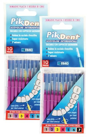 Pikdent Scovolini Interdentali - Anima In Acciaio Rivestito E Setole In Tynex - Misura 2 Viola 0,5 Mm Cilindrico - 20 Scovolini