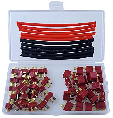 YIXISI 25 Paar T-Stecker, T-Steckverbinder, mit 1m Schrumpfschlauch für RC LiPo Akku