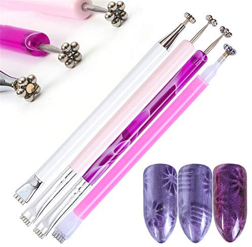Nagel Magnet Stick Set,MKNZOME 4-teiliges Doppelkopf-Magnetstift-Nagelkunst-Werkzeugset für Magic 3D Cat Eye UV-Gel-Nagellack DIY