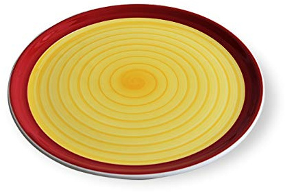 Zafferano Serie Spirale, Piatto Pizza in Ceramica, Decorato a mano, Made in Italy, Lavabile in Lavastoviglie e Resistente in Microonde, Diametro 33 cm, 6 Pezzi, Giallo e Rosso