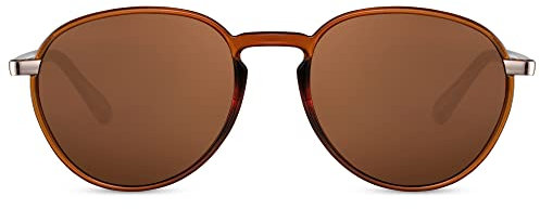 Cheapass Sonnenbrille Ikonsich klassisch runder Retro Vintagerahmen in braun mit braunen Gläsern UV400 geschützt Goldene Metallecken für Männer und Frauen 100% recycelt