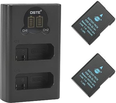 DSTE 7.4V 1600mAh EN-EL14 EN-EL14a Replacement Battery (2-Pack) and Smart LED Dual USB Charger Compatible for Nikon D5300 D5500 D3100 Df, Coolpix P7700, P7800