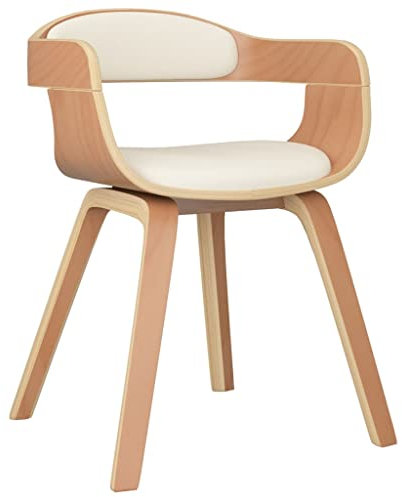 vidaXL Esszimmerstuhl, Küchenstuhl mit Armlehnen, Essstuhl Holzbeine, Stuhl für Esszimmer Küche, Wohnzimmerstuhl Sessel, Creme Bugholz Kunstleder