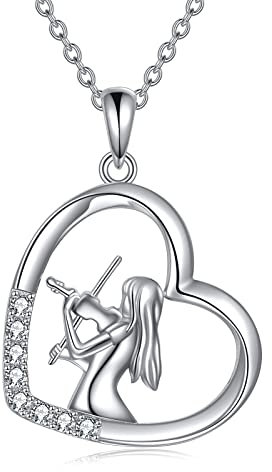 YFN Geige Kette 925 Sterling Silber Violine Anhänger Halskette Musik Studenten Graduierung Geschenk Musiker Schmuck für Mädchen Geige Schmuck Geschenk für Damen