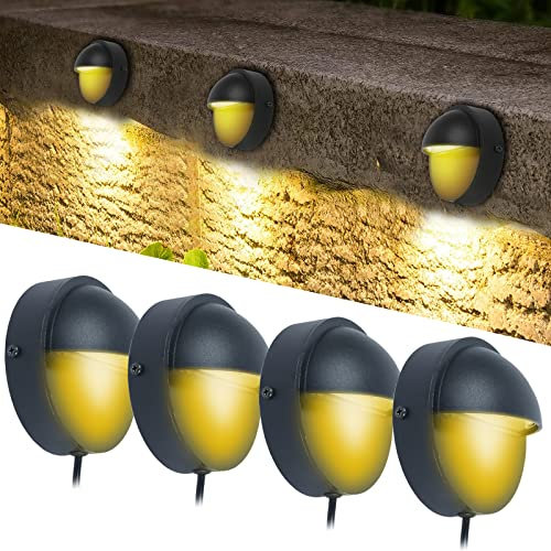 CHNXU 4 Stück LED Einbaustrahler Wandleuchte 2W 120LM Wandbeleuchtung IP65 Wasserdicht Warmweiß 3000K Halbkreis Wandlampe Zaunlicht Terrassenbeleuchtung für Garten Treppen Einfahrt (ohne Netzteil)