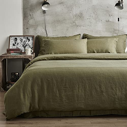Sedefen Bettwäsche Set 135x200cm Baumwolle Olivgrün Grün Einfarbig Premium Renforce Uni Einzelbett Bettbezug und 1 Kissenbezug 80x80cm mit Reißverschluss