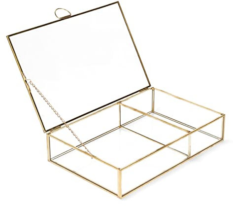 HOMLA Grazia Schatulle aus Gold perfekt für Schmuck Kosmetik 90% aus Glas 23x15x5 cm