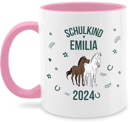 Tasse Tassen 325ml - Einschulung Schulanfang - Schulkind 2025 - Name und Pferde - 325 ml - Rosa - personalisiertes einschulungsgeschenk personalisierte einschulungsgeschenke schulanfänger