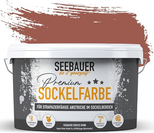 SEEBAUER diy® Sockelfarbe Rot für Außen (No. 318 Rose Hip 2,5 Liter) Rissfüllende Betonfarbe Dachfarbe Fassadenfarbe für Mauerwerk und Kellerwand