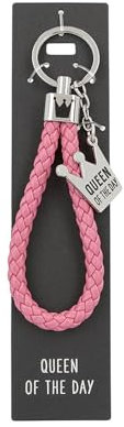 Depesche 11807-004 Vergiss mich nicht Schlüsselanhänger, geflochtene Schlaufe aus Kunstleder mit Metallabschluss, Pink, inkl. Metallanhänger mit Queen of the Day Schriftzug