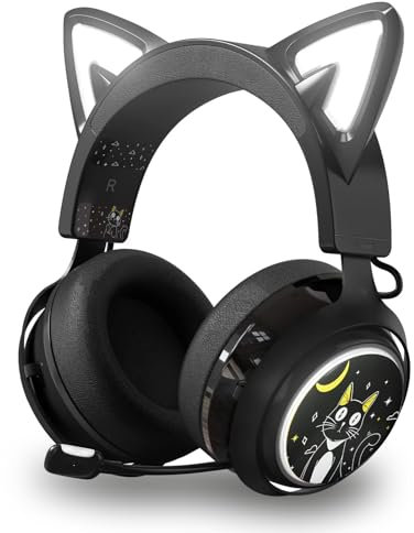 ASHATA Gaming-Headset, Cat Ear Headset Wire Gaming-Kopfhörer für PS5//PC, Niedliches Headset 2,4 G mit Einziehbarem Mikrofon, 7.1-Stereo-Sound, 8 Stunden Spielzeit,