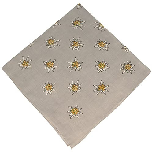 Breiter Edelweiß Trachtentuch Nickituch Trachten-Nickituch Schal Tuch aus 100% Baumwolle 50 x 50 cm – Hellgrau