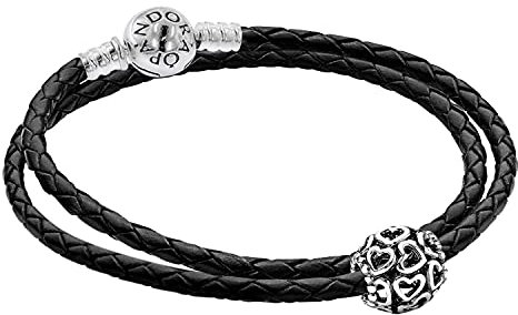 PANDORA Damen Leder-Armband Starterset mit Charm Offene Herzen 51521-35 35 cm