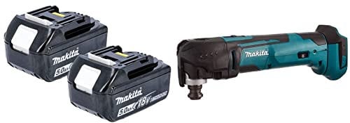 Makita 2BL1850 18 V 5.0 A Li-Ion LXT Battery - Black (Pack of 2) & DTM51Z Multi-Tool, 18 V,Blue