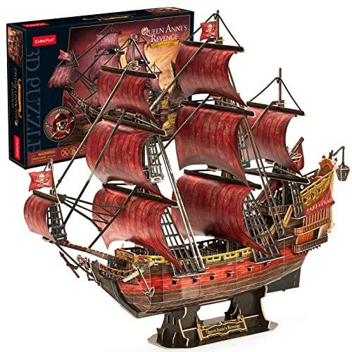 CubicFun 3D Puzzle Rot Black Pearl für Erwachsene Kinder Laser Queen-Anne's-Revenge mit 391 Teilen,Piratenschiff Modellbau-Set für Zimmerdekoration,Geburtstagsgeschenk für Frauen Männer