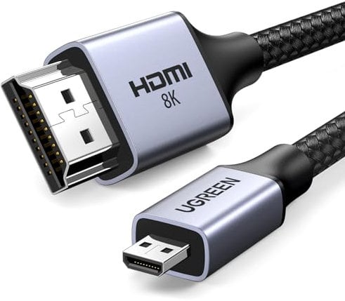 UGREEN Micro HDMI zu HDMI 2.1 Kabel 8K 4K@120/240Hz Micro HDMI Kabel eARC Dolby Atmos HDR Ultra High Speed HDCP Kompatibel mit Raspberry Pi 5/4 Hero 7 Kamera DSLR Portable Monitor Laptop PS5(1M)