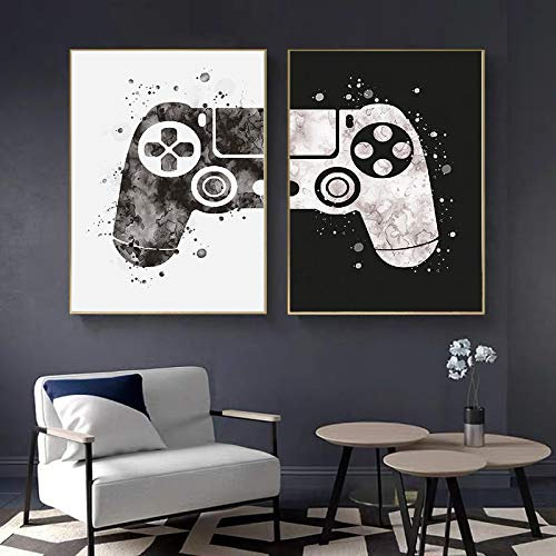 JACBON Astratta Console di Gioco in Bianco e Nero Joystick Poster e Stampe Dipinti su Tela Immagini di Arte della Parete per Soggiorno Decor 70x100cmX2 Frameless