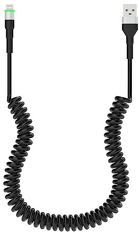 Cavo a spirale Lightning per Apple Carplay, Cavo USB a Lightning a spirale certificato MFi, Cavo di ricarica per auto a spirale, Cavo di ricarica corto con LED