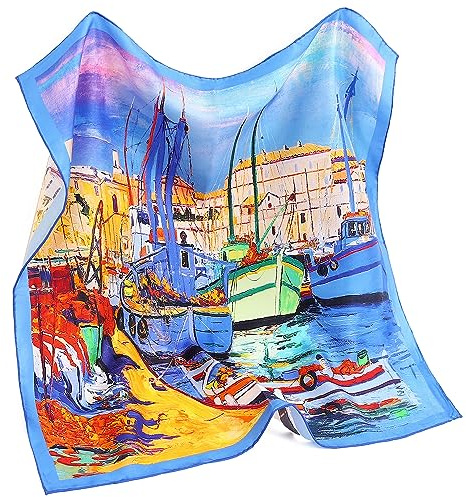 STARWHISPER Seidentücher Tücher, Schal aus 100 % reiner Maulbeerseide, 53,3 x 53,3 cm, 14 mm, quadratischer Schal mit Geschenkverpackung, Blue Harbor, 21 x 21 inches