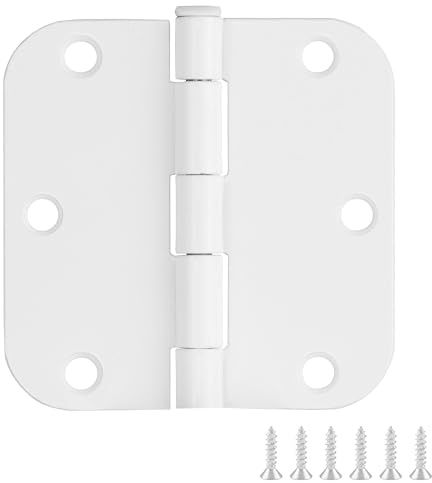 Door Hinges for Interior Doors 6-Pack 3.5-inch x 3.5-inch – Rounded 5/8-inch Radius Steel Door Hinge – Painted White – Fits Standard Doors – Design House 189605