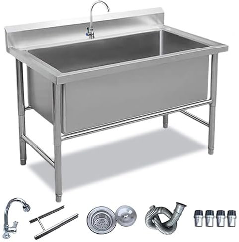 Spülbecken Aus Edelstahl, Freistehende Gewerbespüle, Tiefe Einzelbecken-küchenspüle, Arbeitsplatz-küchenspüle, Industriespüle, Waschküchenspüle, Gewerbliche Wäschewanne(120cm/47.2in)