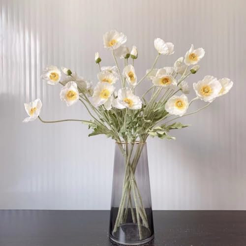 JPORSHU Künstliche Mohnblumen, 59 cm, realistische Seiden-PU-Blumen, für Zuhause, Hochzeit, Party, Blumenarrangements, Küchentisch, Tafelaufsatz, Vase (weiß), 8 Stück