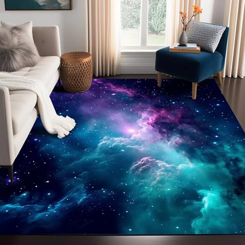 Galaxie-Teppich für Kinderzimmer, Wohnzimmer, dunkelblau, Sternenhimmel, Glitzer, Weltraum, Überwurf, Teppiche, Bodenmatte, 150 x 99 cm