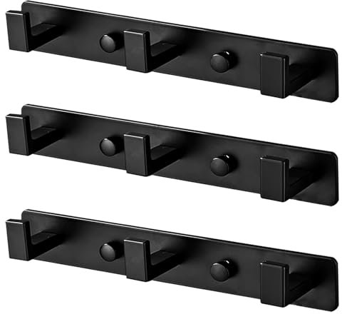 Vanloory Garderobenleiste, robuster Edelstahl, 9 Tri Garderobenhaken, Wandhaken, rustikaler Kleiderhaken/Schlüsselhaken für Badezimmer, Küche, Eingang (9 Haken, schwarz)