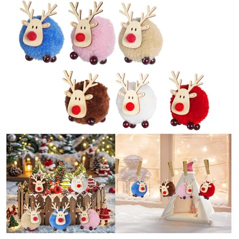 6 Stück Weihnachtsanhänger, Weihnachtsbaum Deko Weihnachtsdeko Rentier Weihnachtsbaumschmuck Weihnachtsschmuck Holz Kinder, Christmas Decorations Filz Rentier Deko Weihnachten Weihnachtsbaum Anhänger