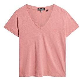 Superdry Damen Strukturiertes T-Shirt mit V-Ausschnitt und Stickerei Gedeckt Rosé 36