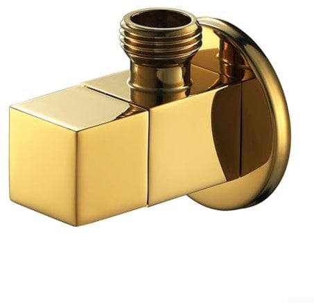 DAZZLEEX 4 Water Divider Valve Thickened Copper Core,Male Thread Square Triangle Angle Valve Faucet Bathroom Bidet Wall Mounted Tap(Gold)