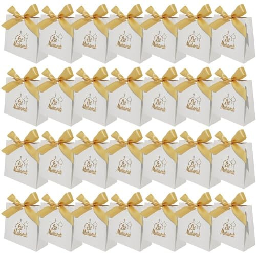 50pcs/Set Eid Mubarak Geschenkbox Ramadan Mubarak Party Gunst Tasche Goldenen Bandpapier Geschenkboxen Für Partyzubehör