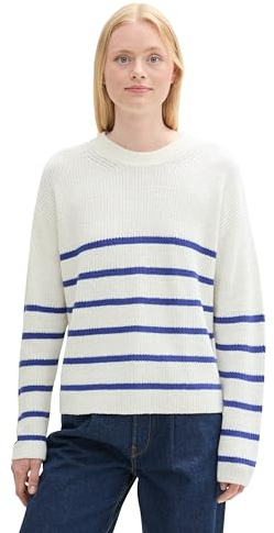 Tom Tailor Denim Damen 1043328 Basic Strickpullover mit Streifen (1er Pack)